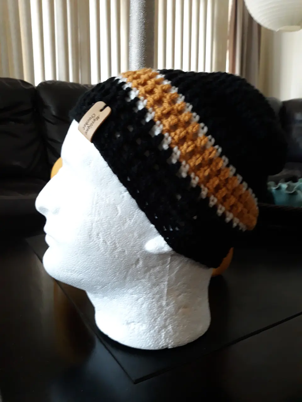 Black Beanie with Mustard Stripe