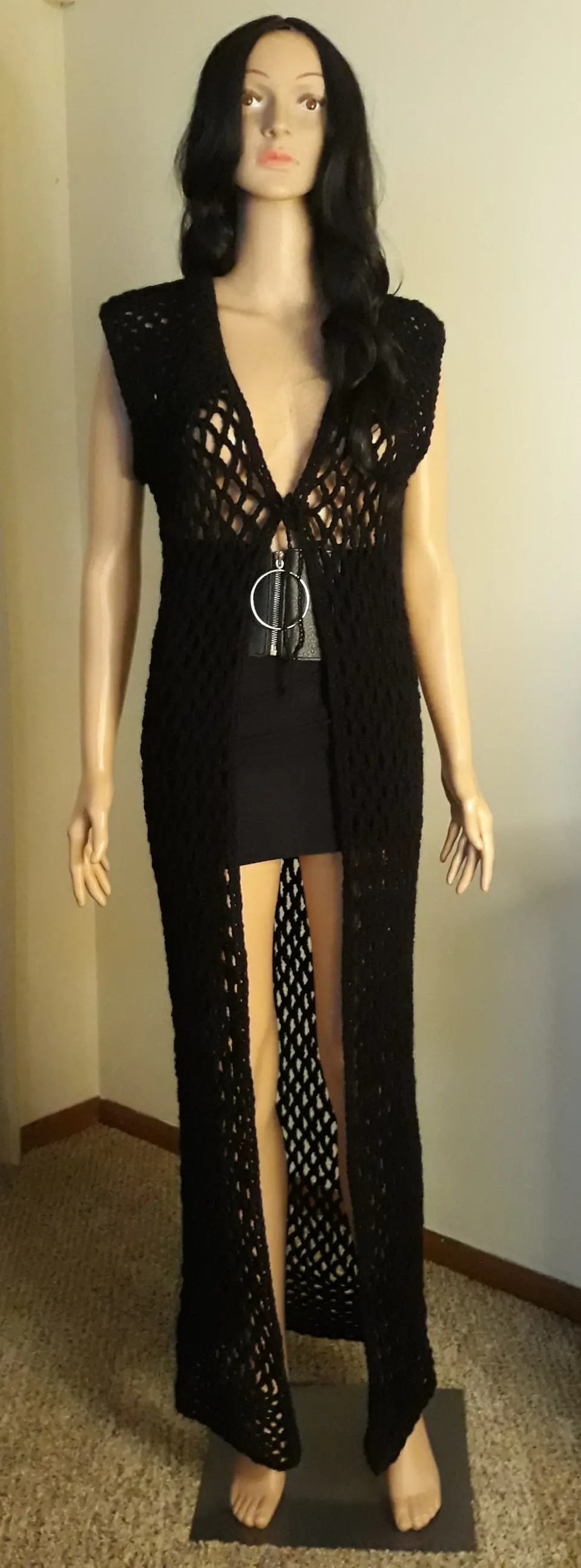 Black Long Mesh Vest