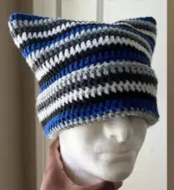 Blue and White Striped Cat Ear Beanie
