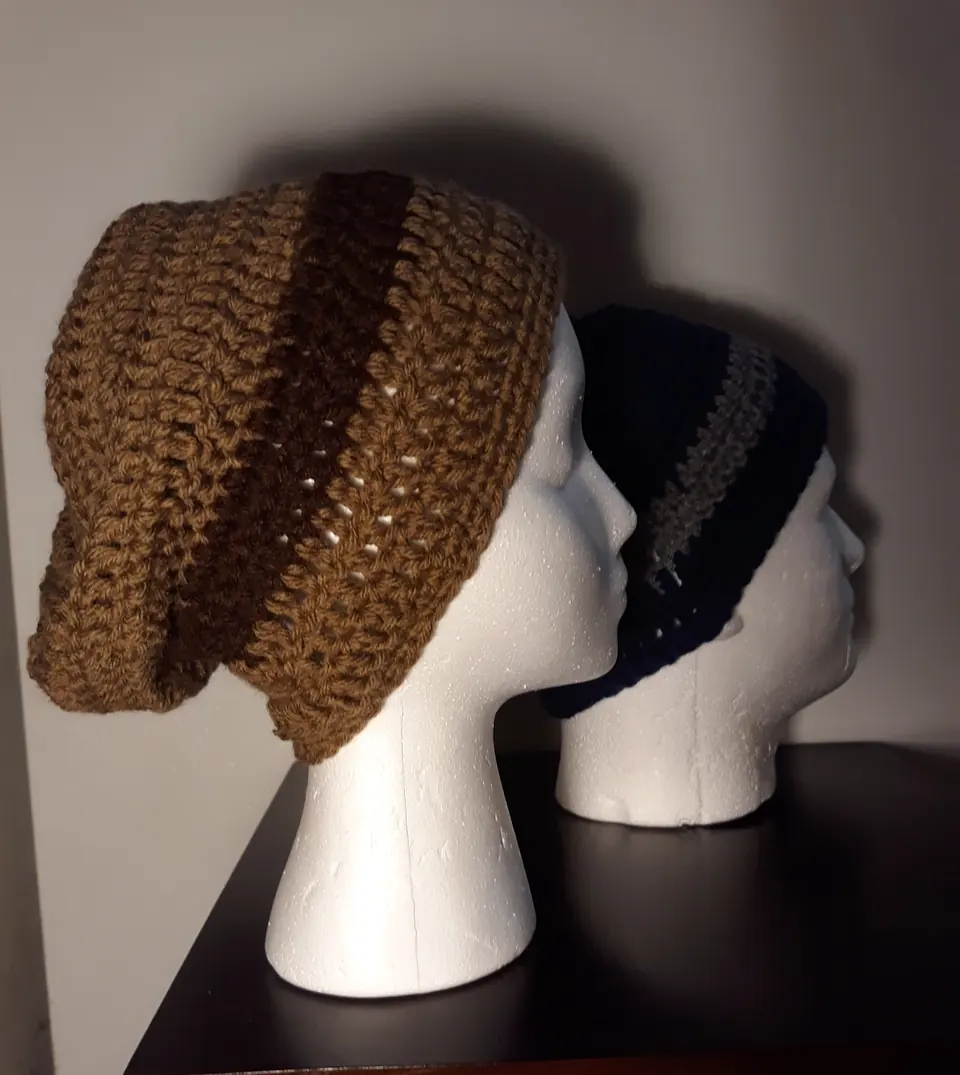 Brown and Navy Slouch Beanies