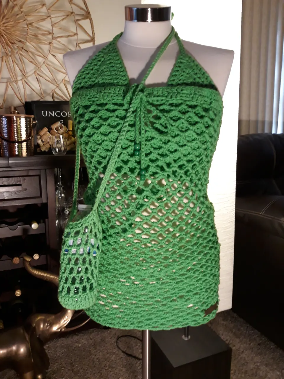 Green Mesh Halter Dress