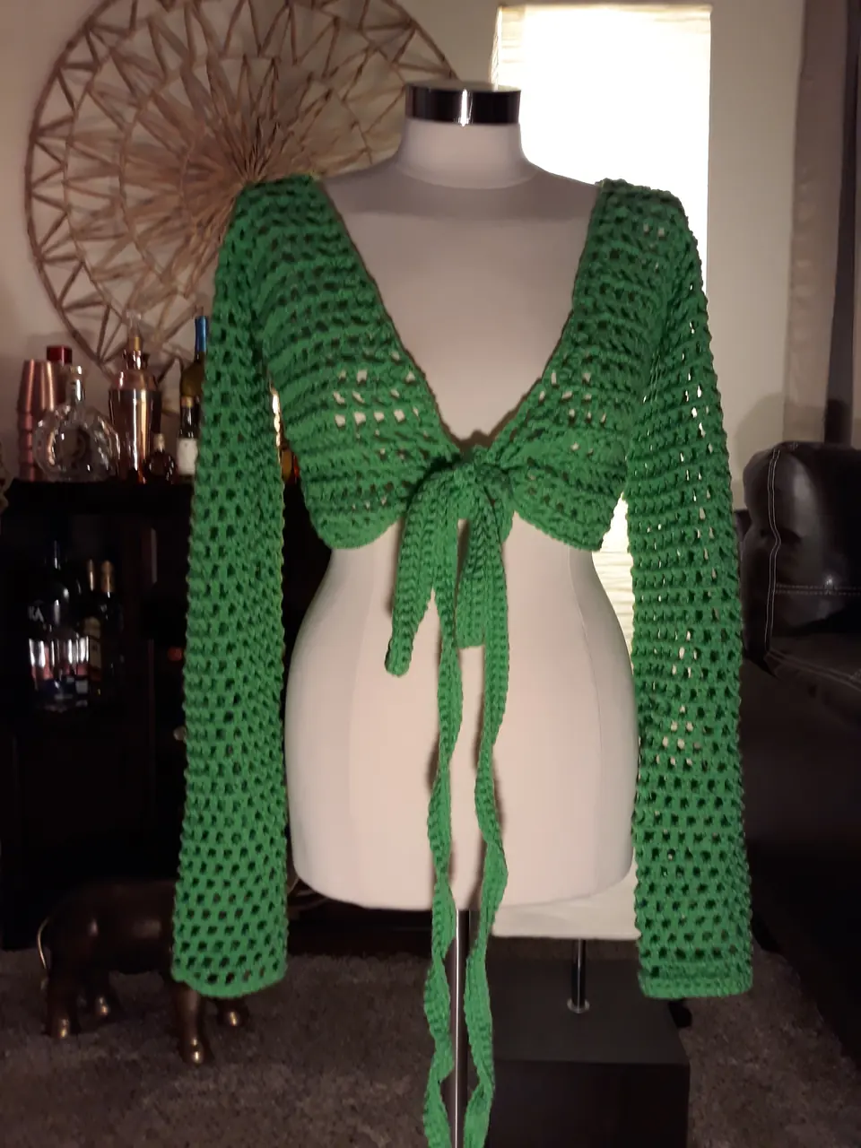Green Tie Front Top