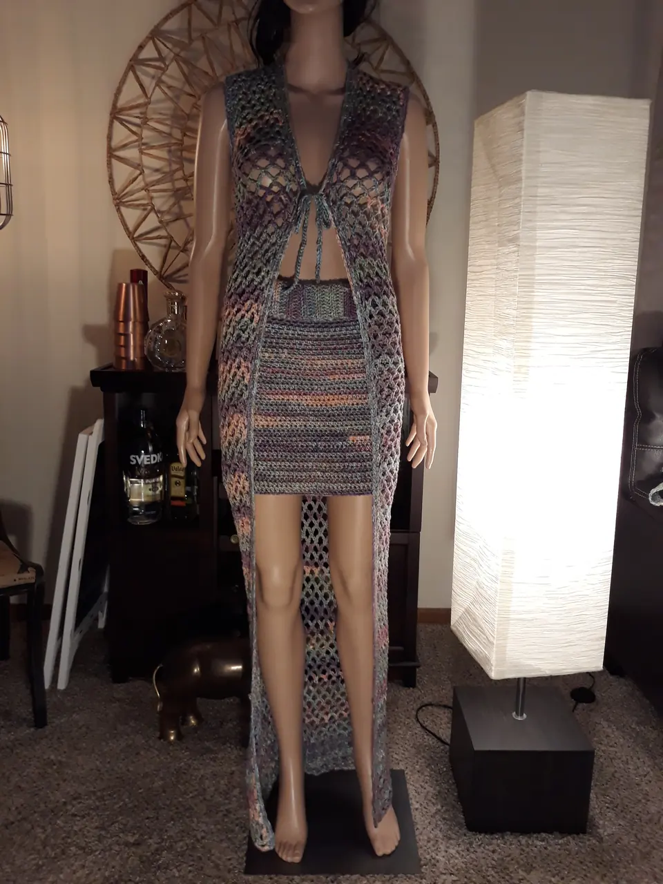 Multicolour Long Vest and Skirt