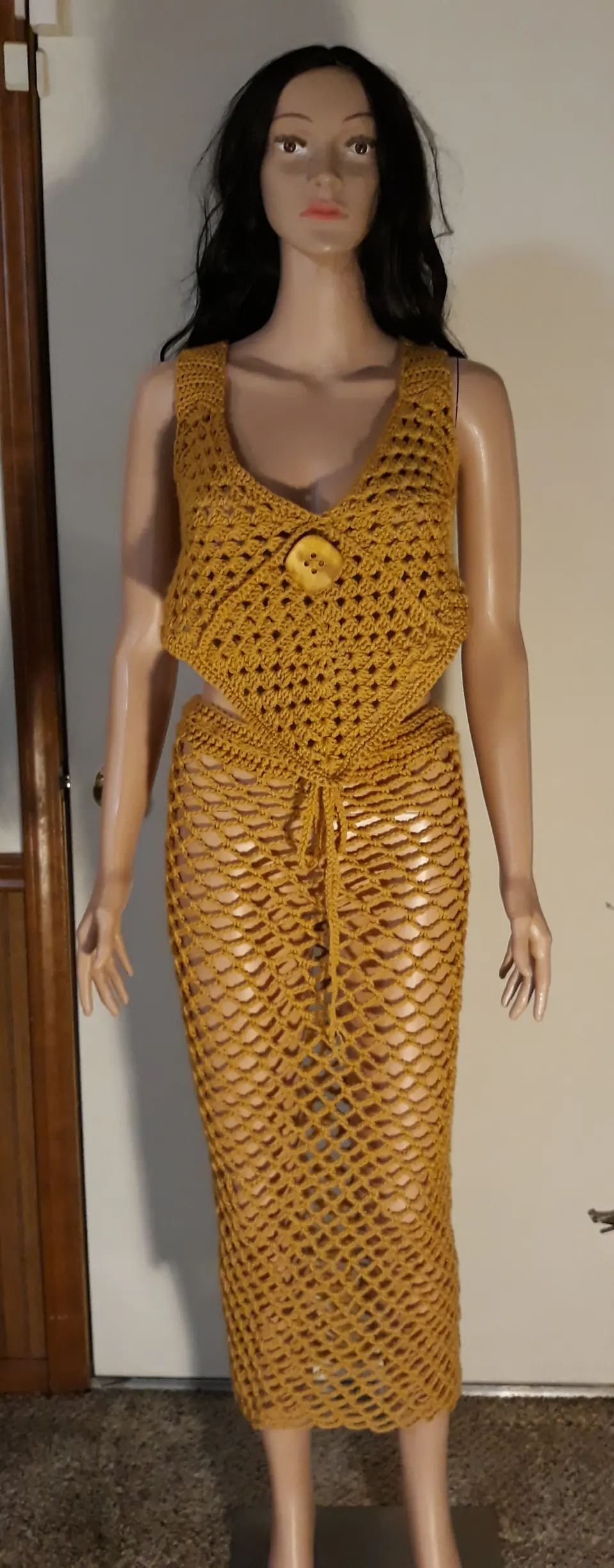 Mustard Mesh Top and Maxi Skirt