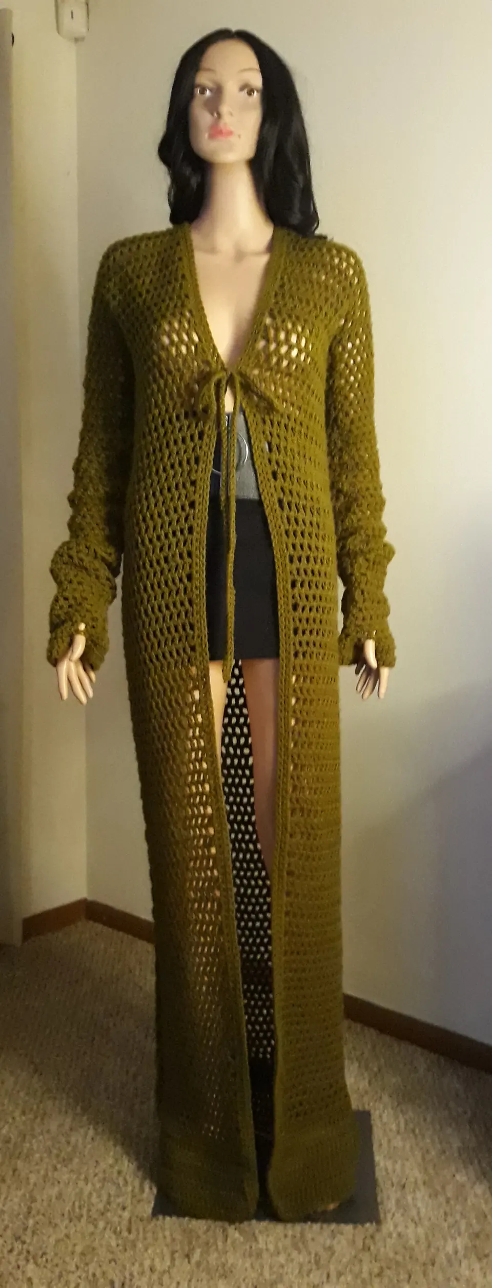Olive Long Mesh Cardigan
