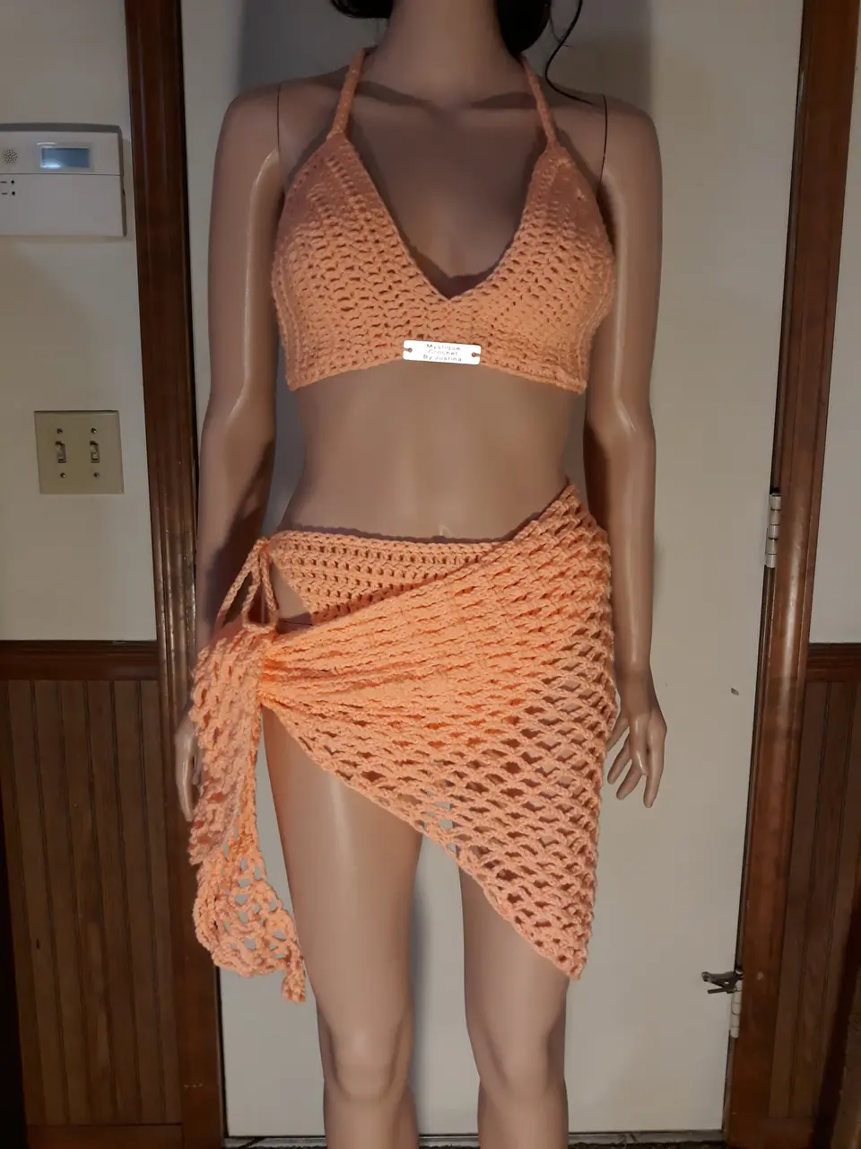Peach Halter Top and Wrap Skirt Set