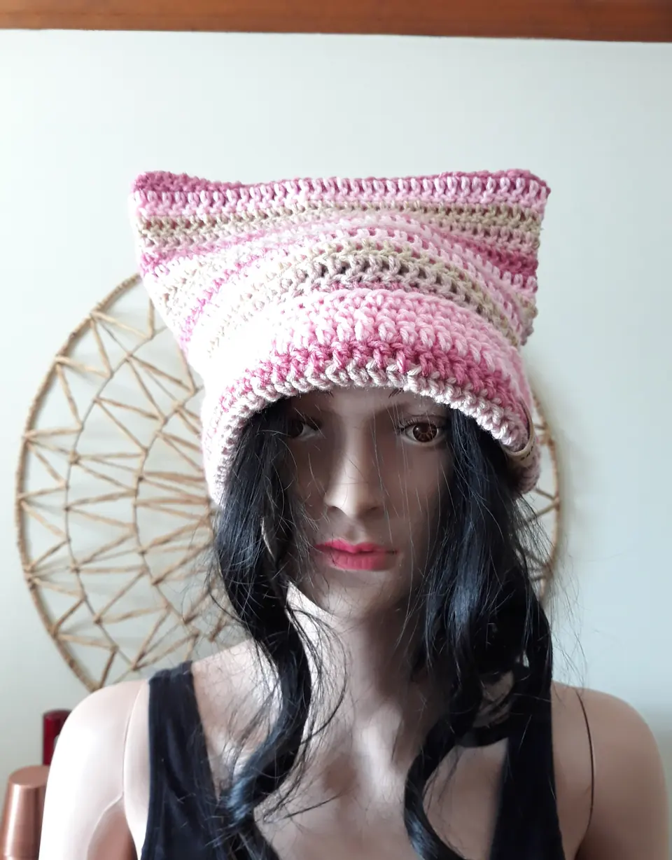 Pink Striped Cat Ear Beanie