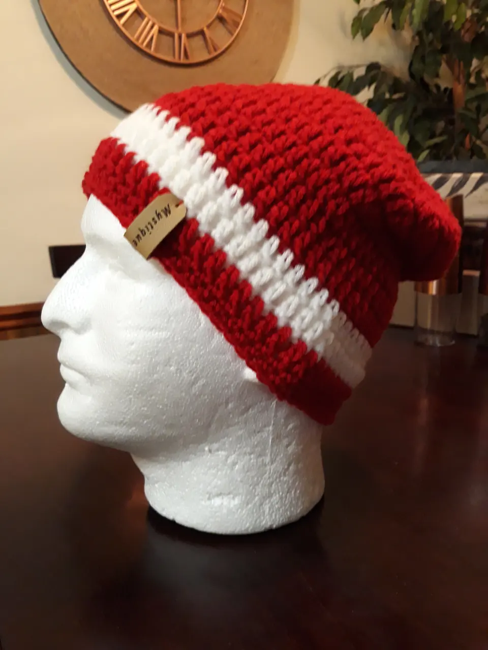 Red Beanie with White Stripe