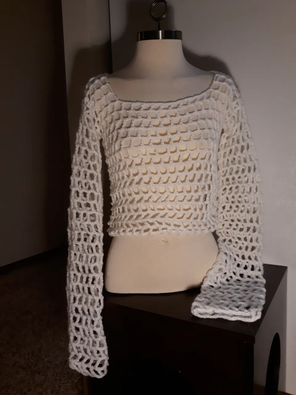 White Mesh Crop Sweater